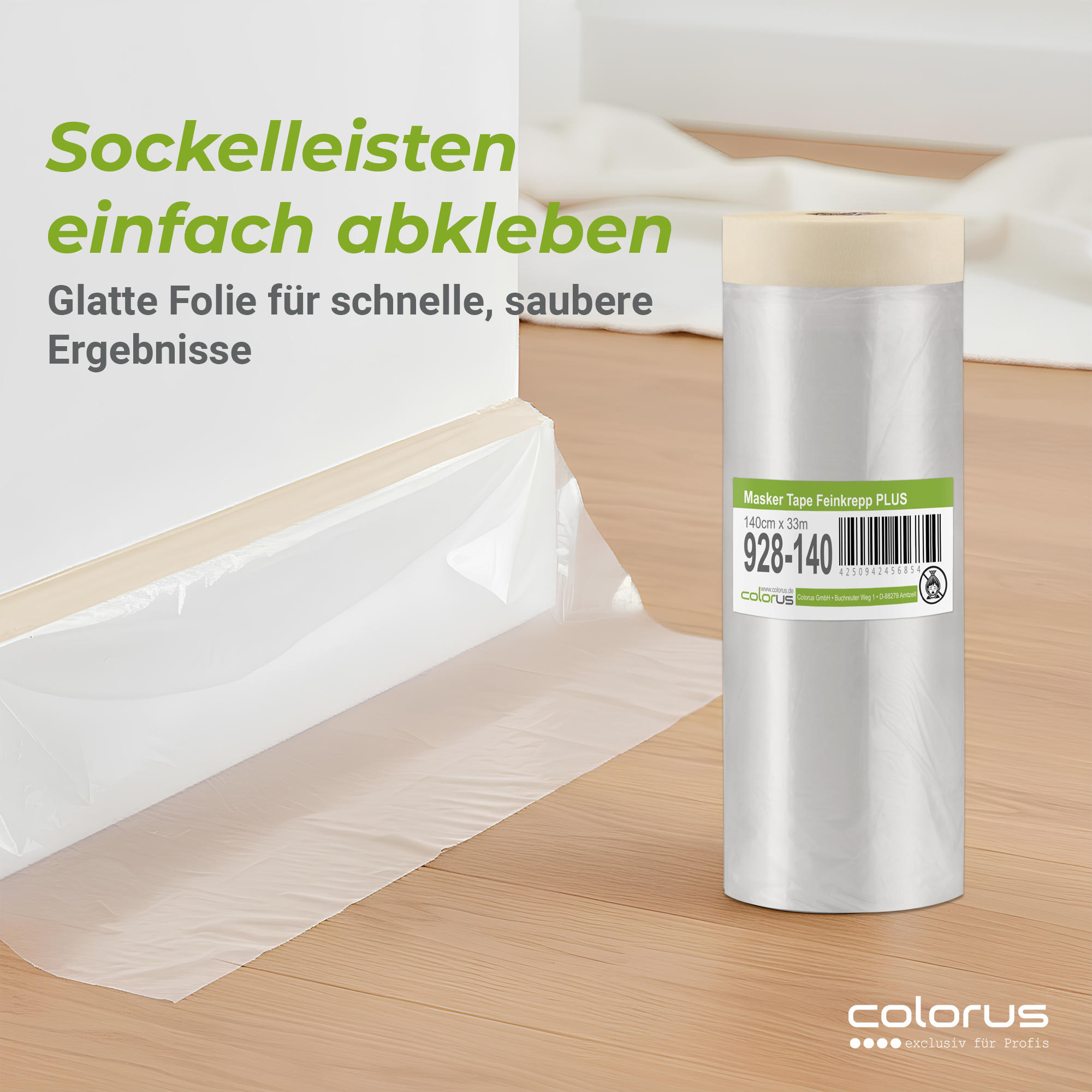 Colorus Premium Folien Masker Tape Kreppband mit Abdeckfolie 140cm x 33m