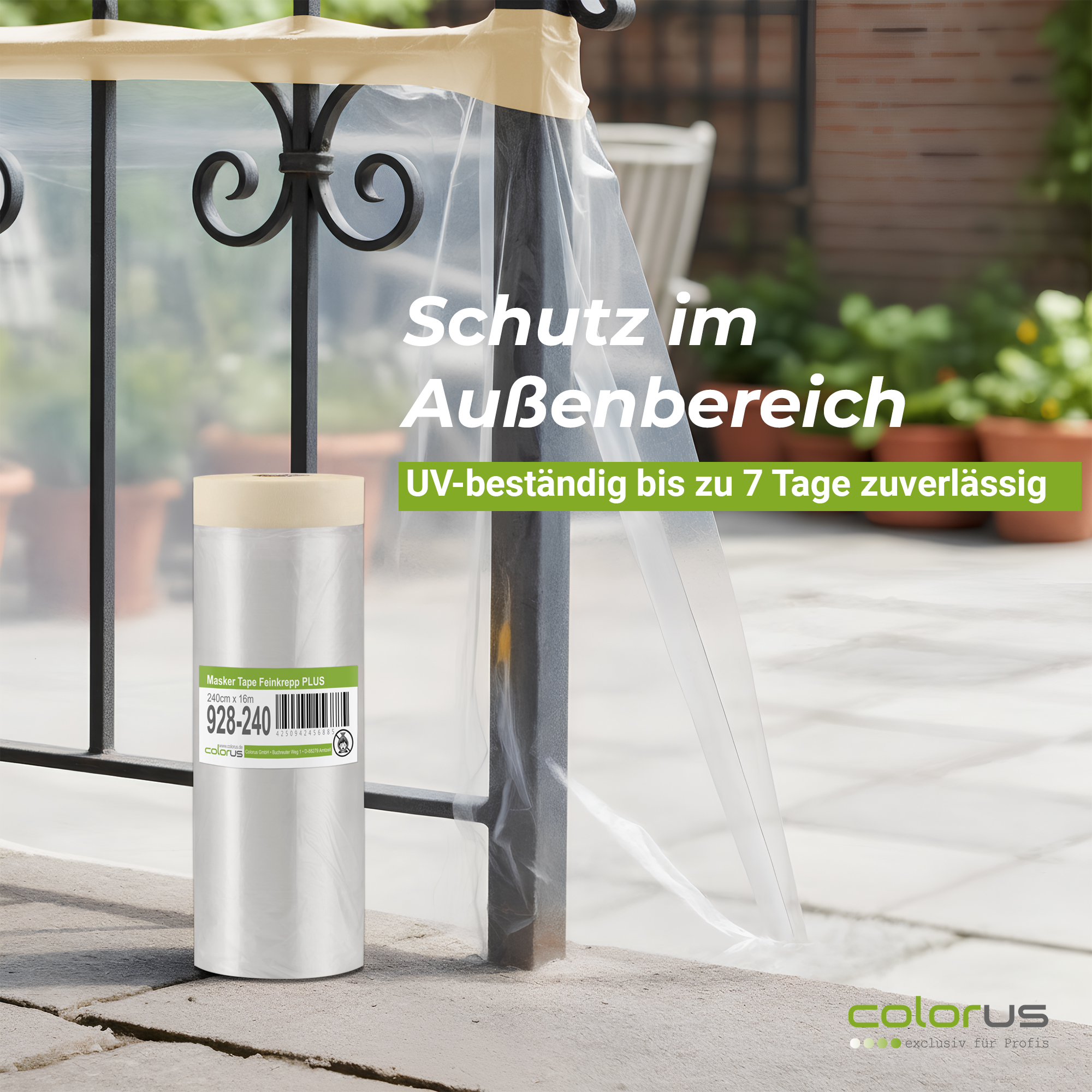Colorus Premium Folien Masker Tape Kreppband mit Abdeckfolie 240cm x 16m