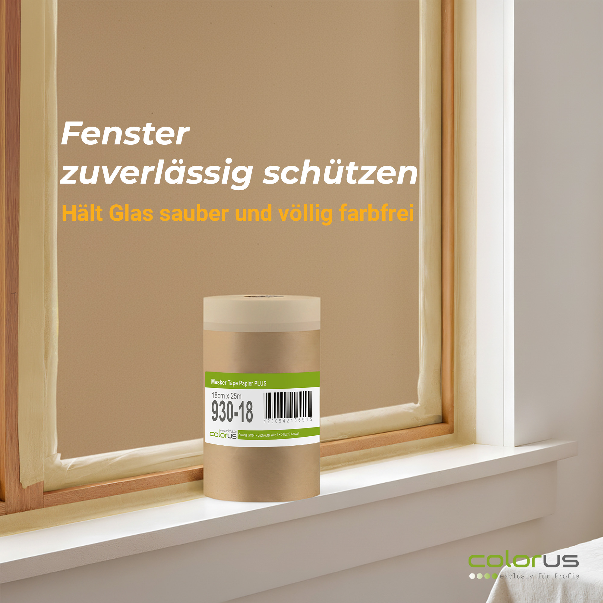 Colorus Premium Papier Masker Tape Abdeckpapier mit Klebeband 18cm x 25m