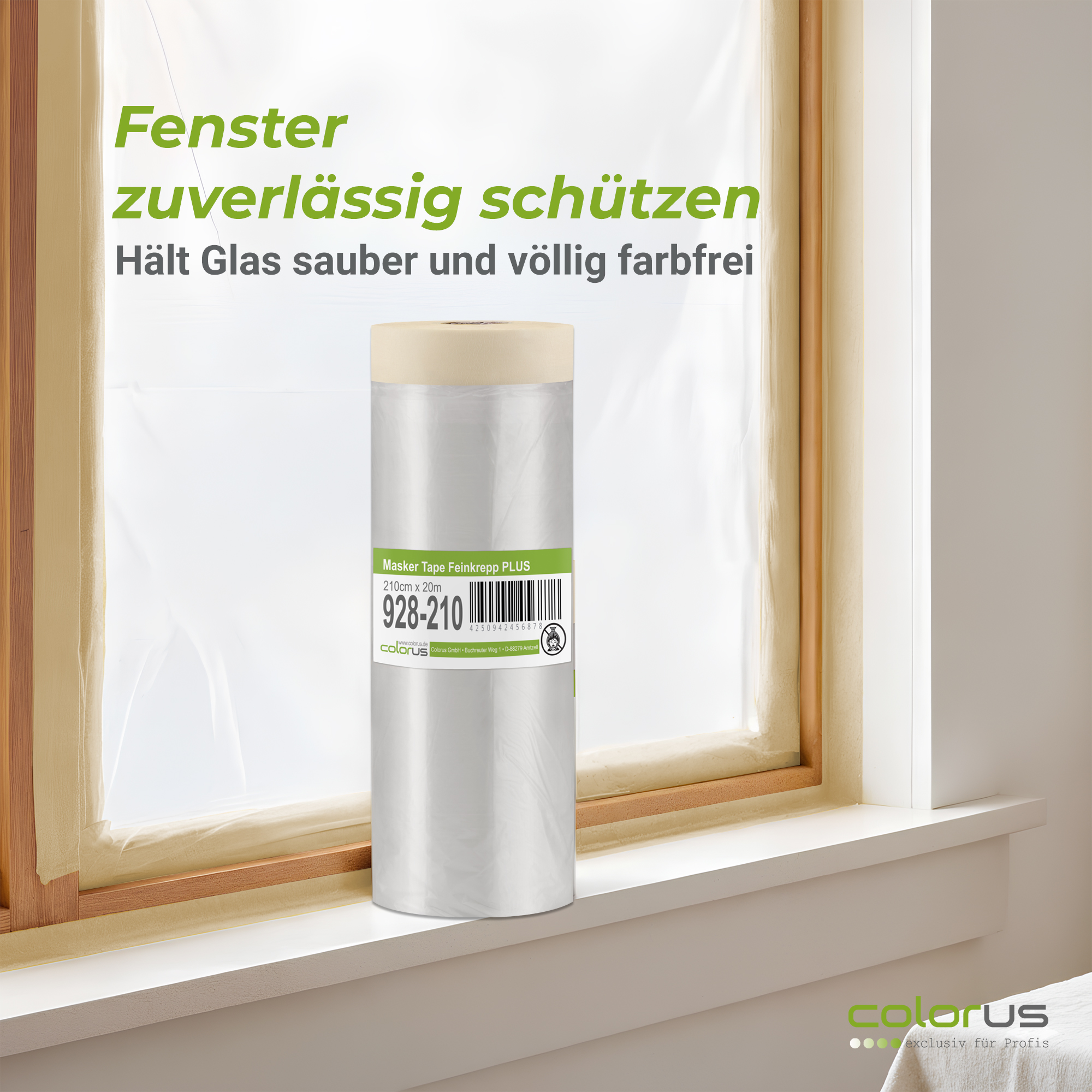 Colorus Premium Folien Masker Tape Kreppband mit Abdeckfolie 210cm x 20m