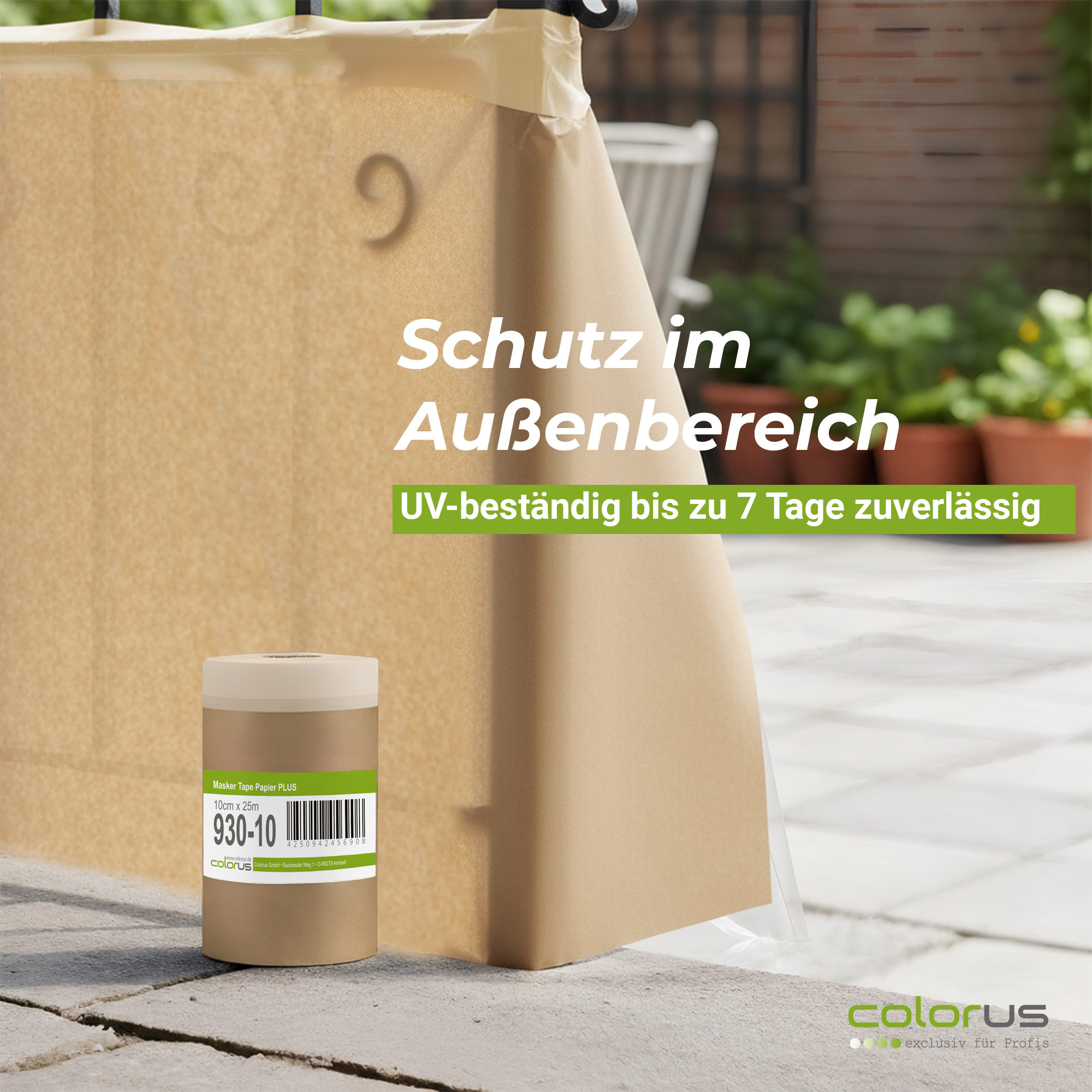 Colorus Premium Papier Masker Tape Abdeckpapier mit Klebeband 10cm x 25m