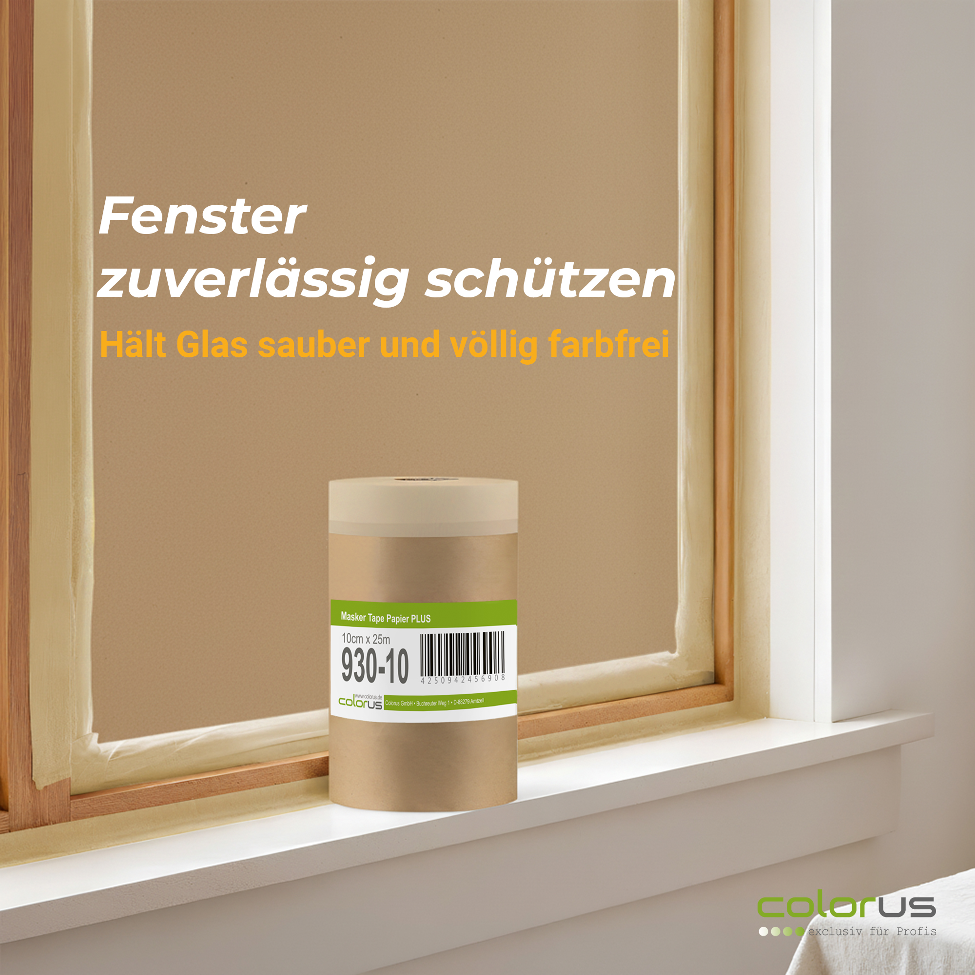 Colorus Premium Papier Masker Tape Abdeckpapier mit Klebeband 10cm x 25m