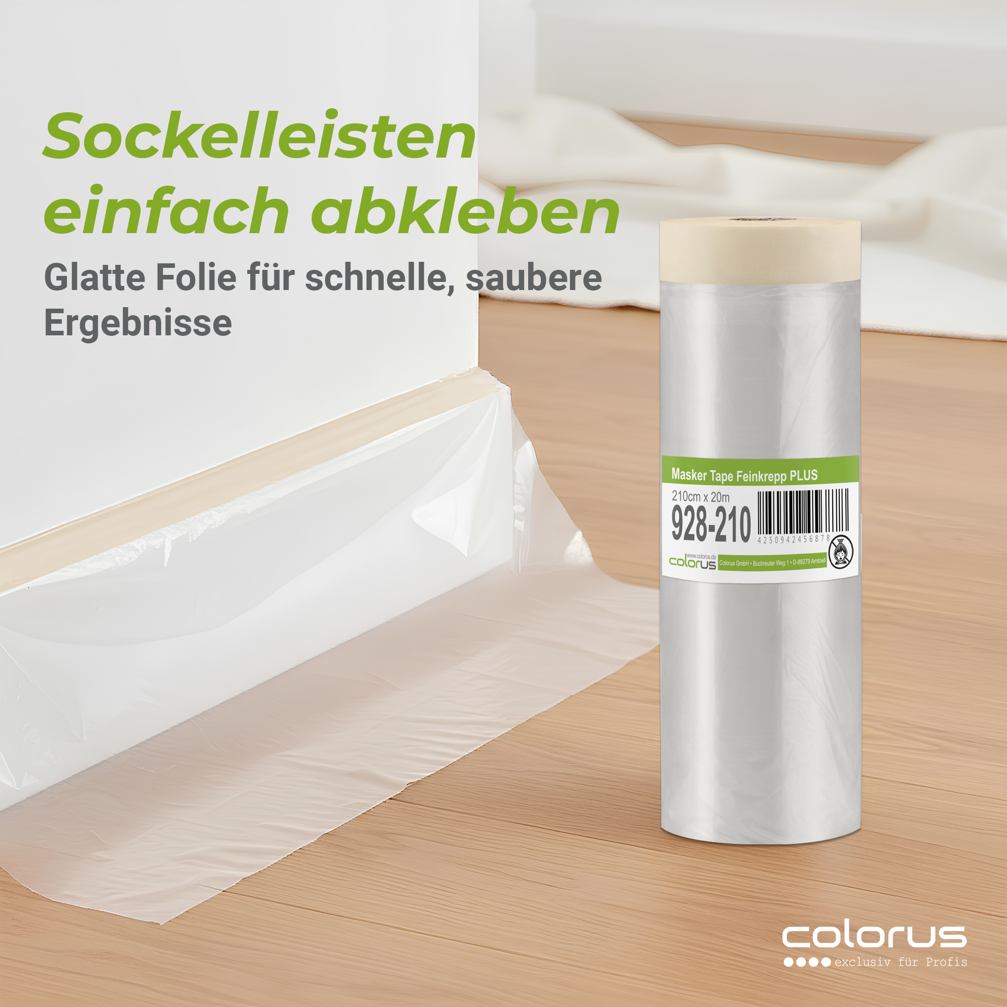 Colorus Premium Folien Masker Tape Kreppband mit Abdeckfolie 210cm x 20m