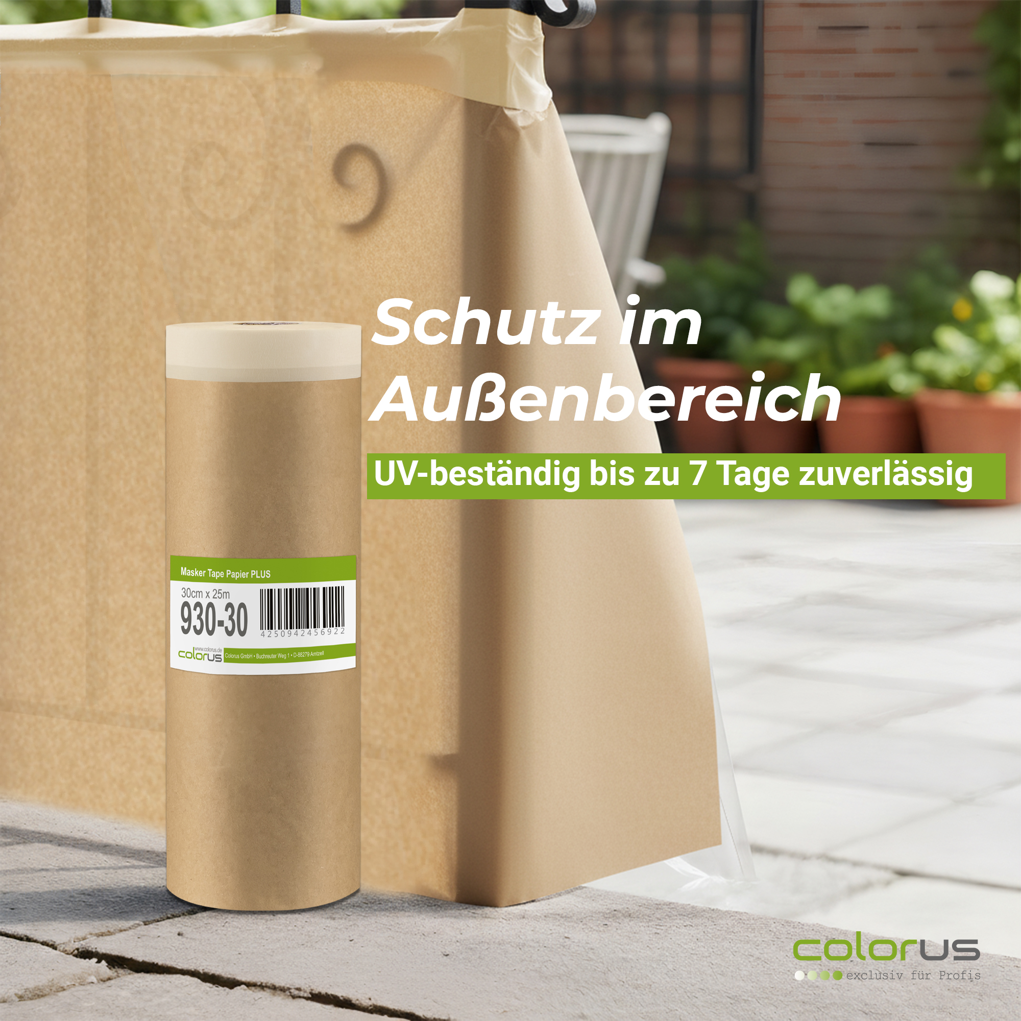 Colorus Premium Papier Masker Tape Abdeckpapier mit Klebeband 30cm x 25m