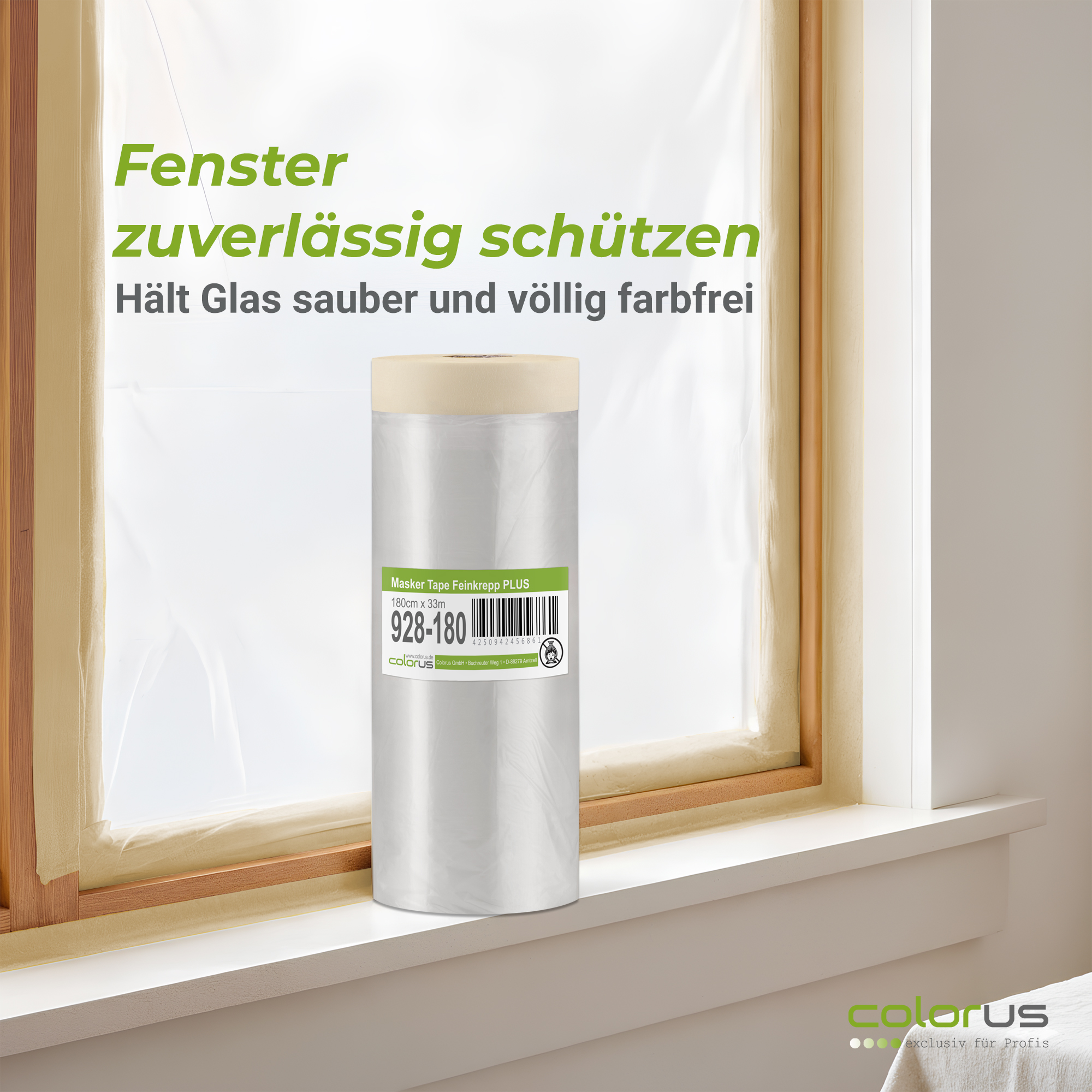 Colorus Premium Folien Masker Tape Kreppband mit Abdeckfolie 180cm x 33m